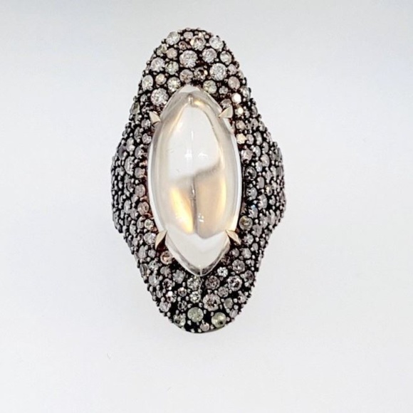 Alexis Bittar Fine Jewelry Pavé Grey Diamonds Drama Marquis Ring 7 - Picture 2 of 5